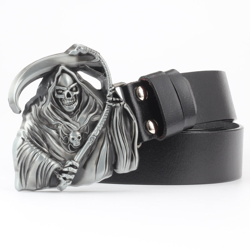 Ceinture de décoration tête de mort en cuir pur