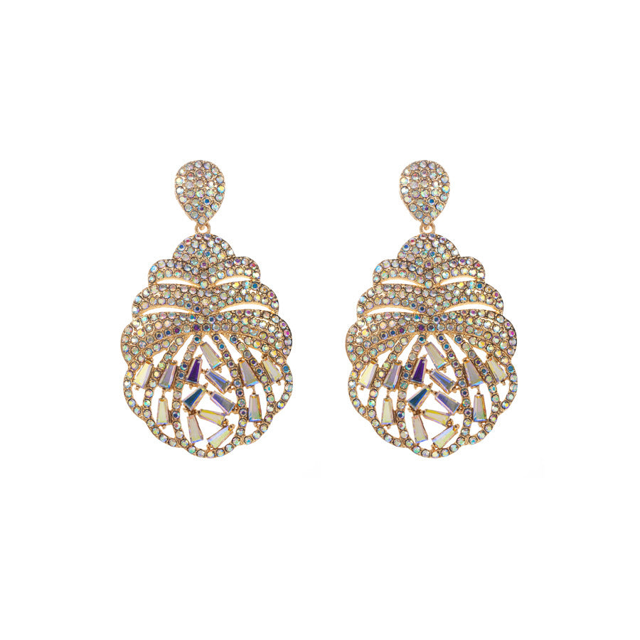 Boucles d'oreilles créatives en forme de fleur goutte d'eau entièrement pavées de diamants