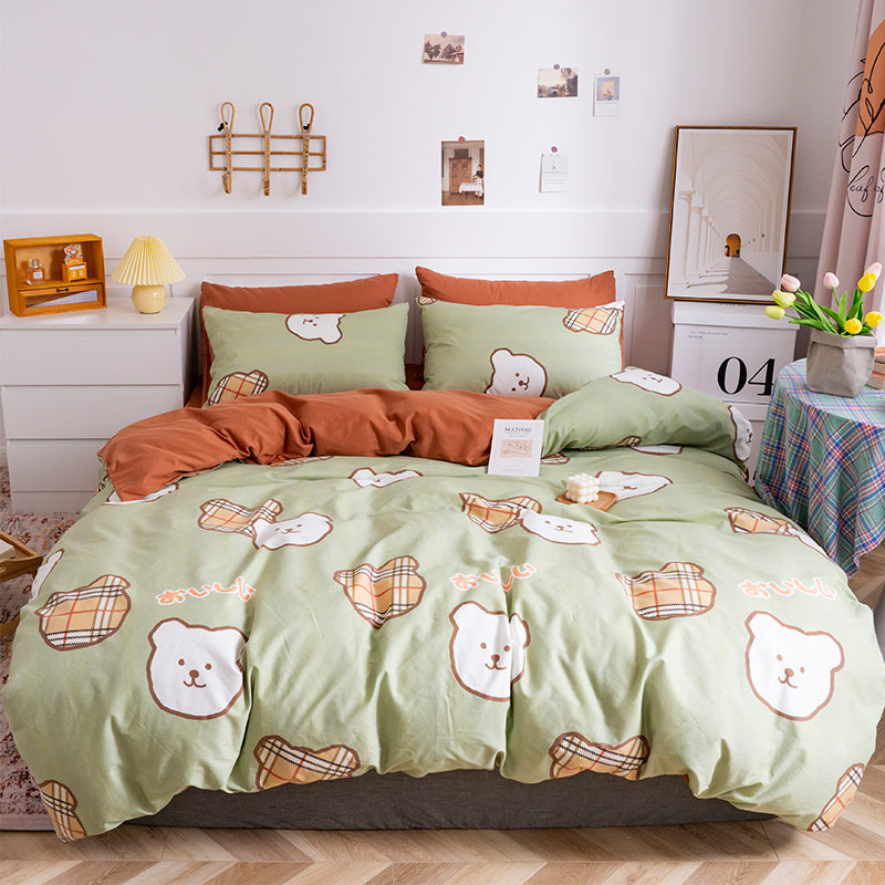 Cotton Four-piece Set Girl Heart Cartoon Pure Cotton Linen Duvet Cover Bed