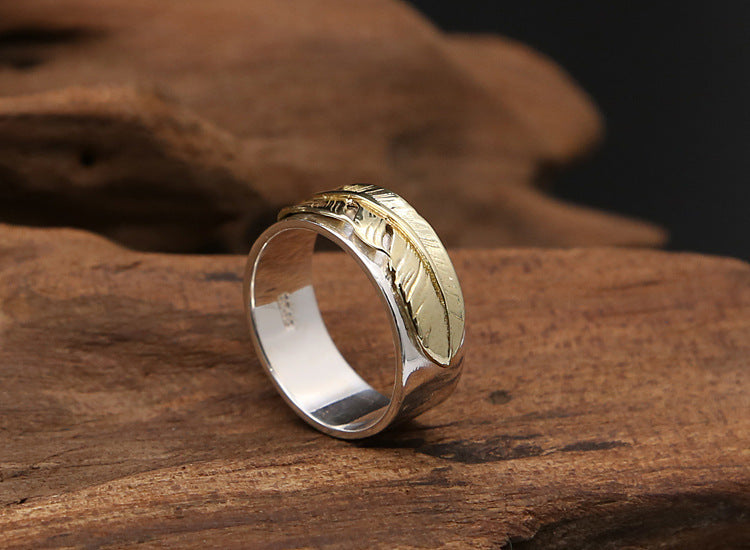 Bague en argent sterling S925 avec plume simple et tendance