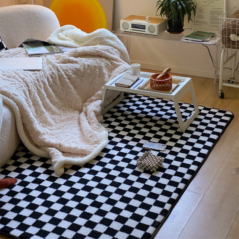 Retro Checkerboard Carpet Living Room Lamb Down Mat Modern