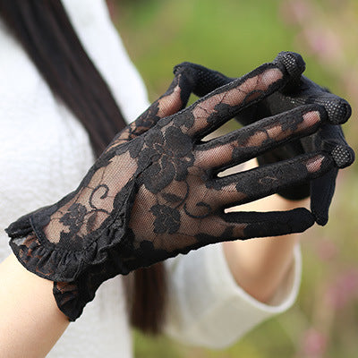 Gants de protection solaire en dentelle, fins et courts, très élastiques, sexy, pour l'été