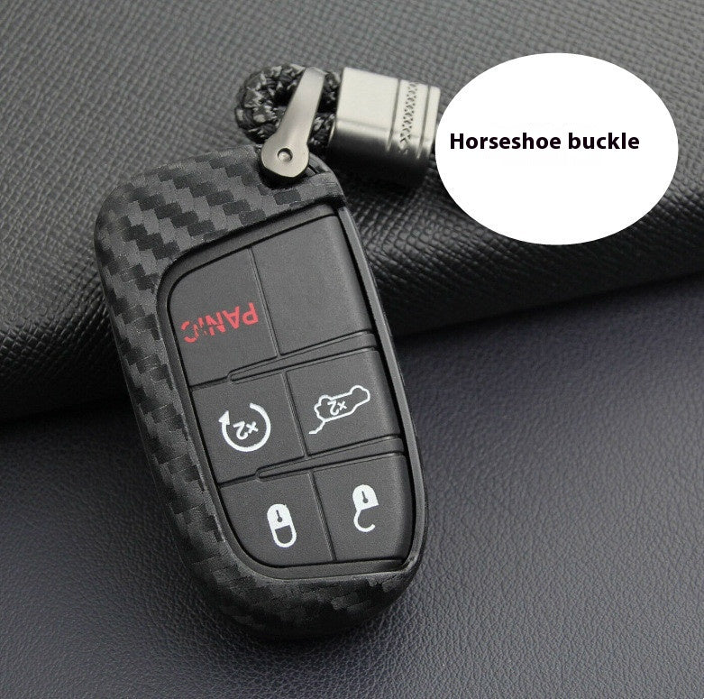 Pour cache de clé Dodge Chrysler Fiat en fibre de carbone Étui en silicone Protection de clé à distance