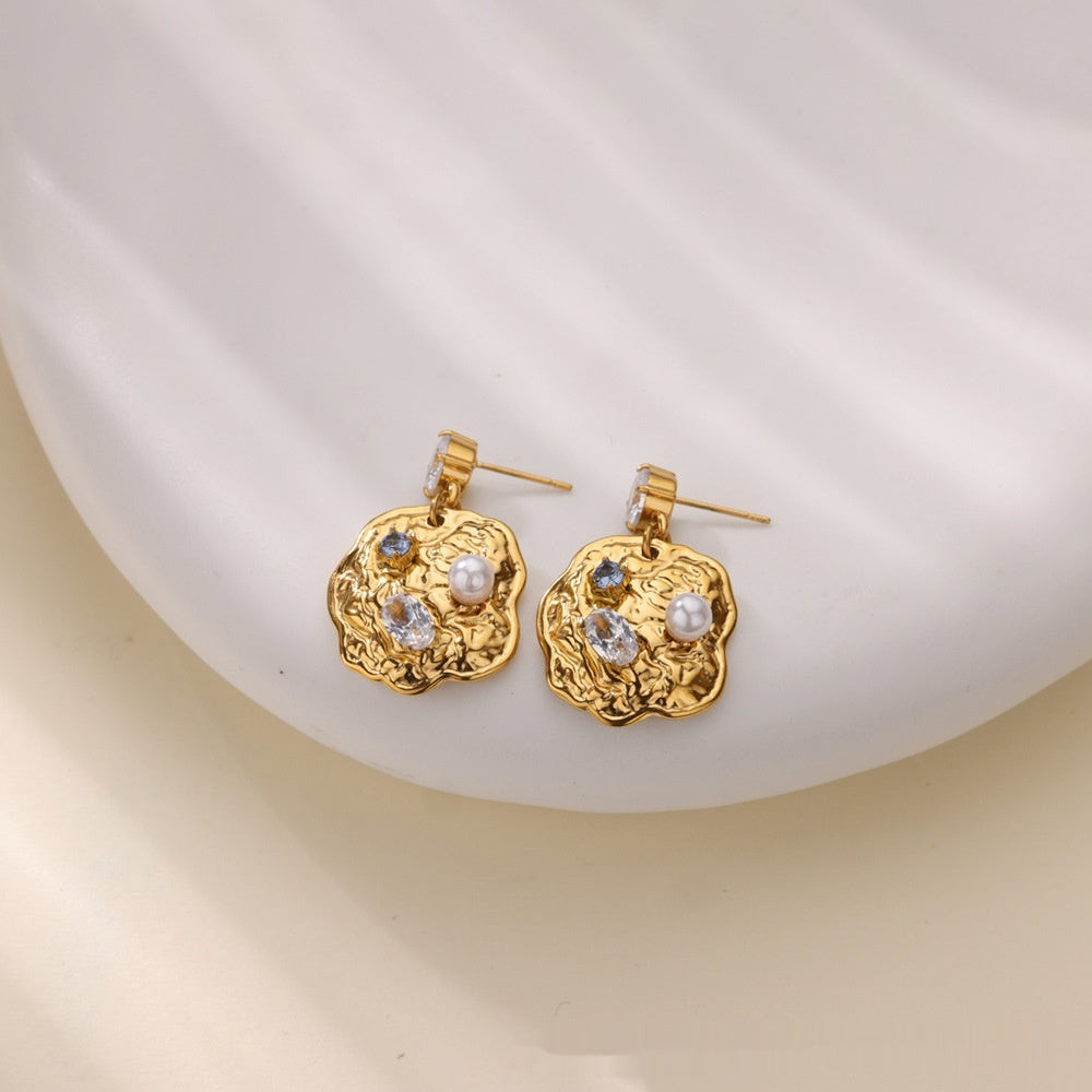 Design Flower Zircon Niche Pearl Earrings