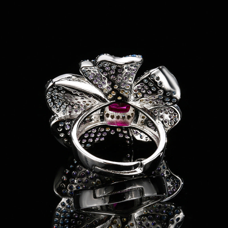 Creative Opening Ring Ornament Jacinth Zircon Light Luxury Minority All-match High Sense