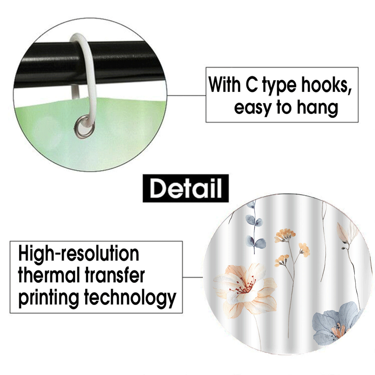 Digital Printing Waterproof Bathroom Shower Curtain Simple Series