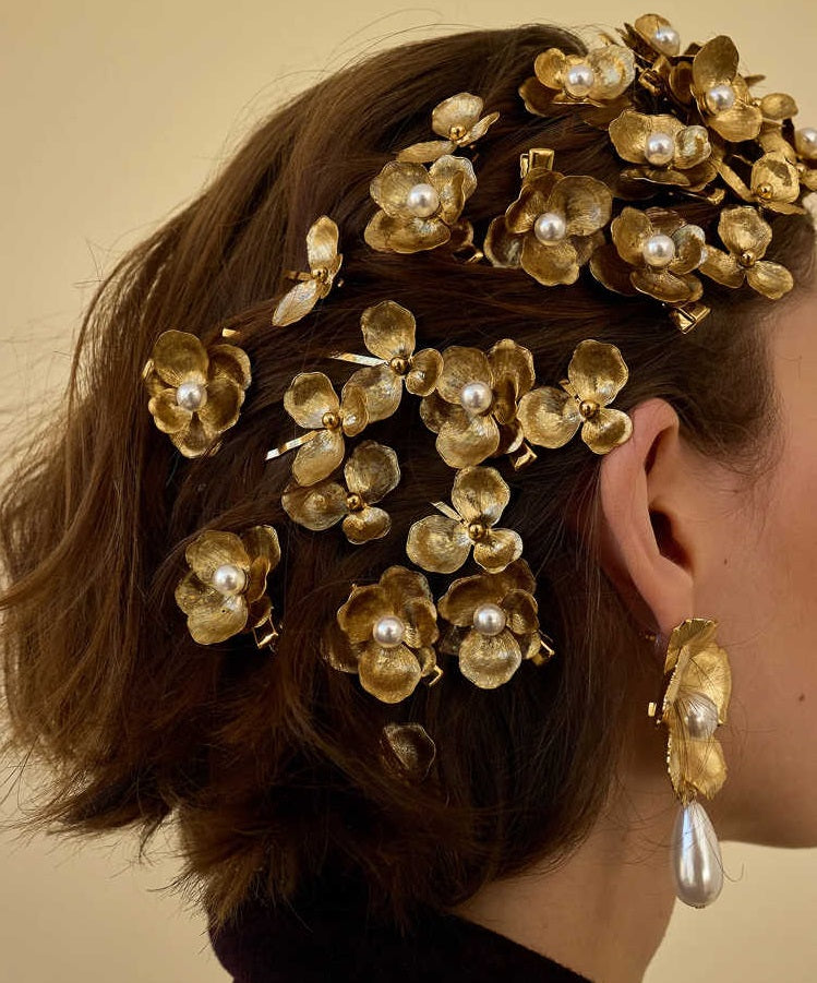 Pinces à cheveux Perles Fleurs Dorées Accessoires de Mariage Tendance