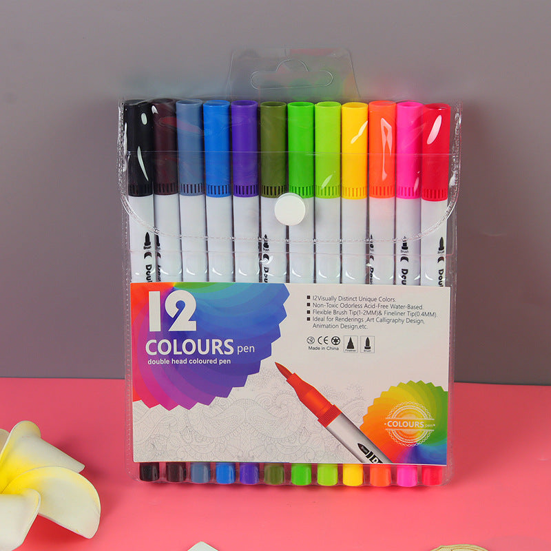 Water Based Double Head Washable Color Line Marker Creative Watercolor Pen Set
