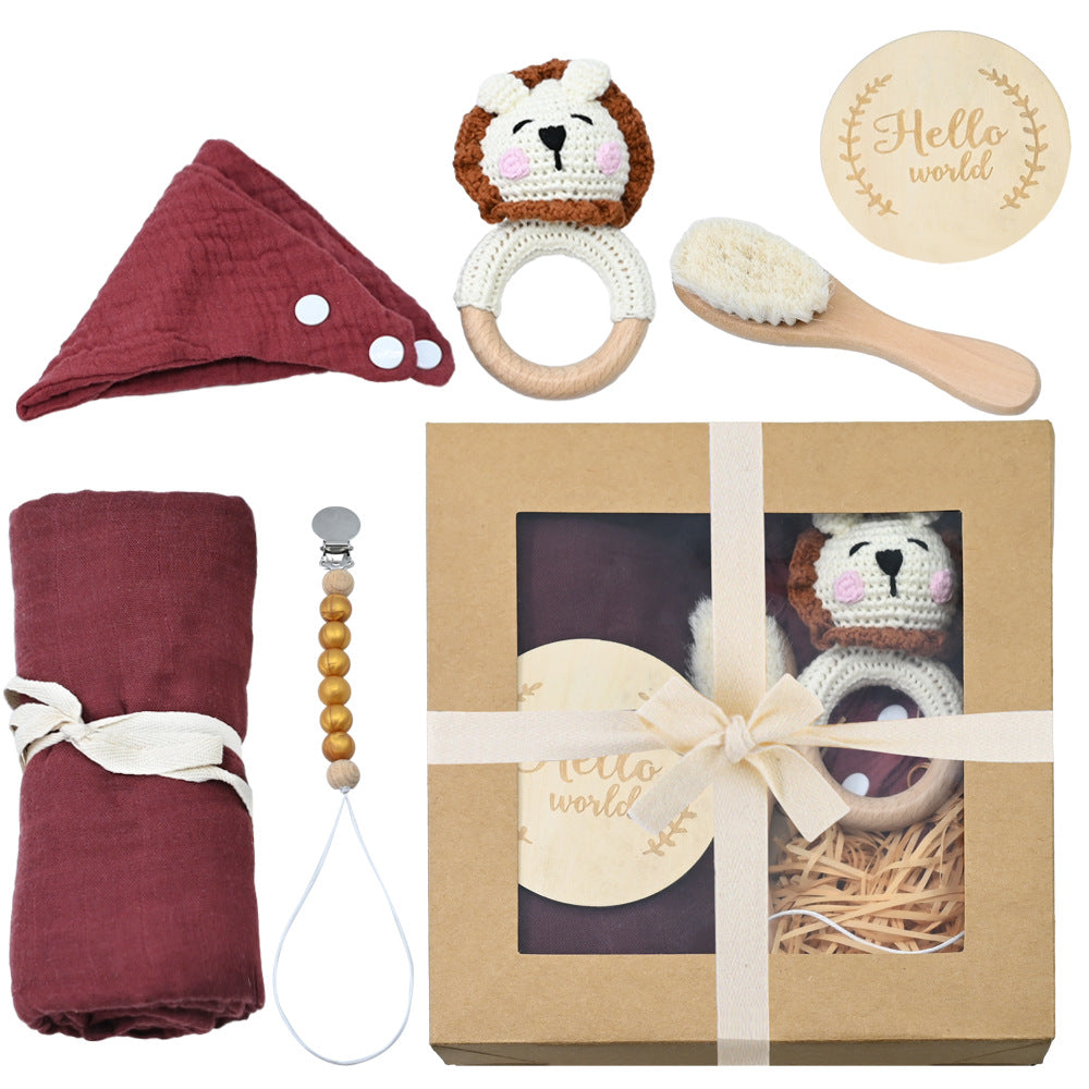 Baby Crochet Wooden Rattle Suit Birth Gift Box Fork Baby Newborn And One Month Old Gift