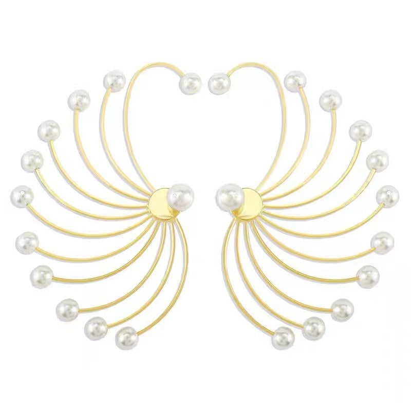 Boucles d'oreilles pendantes fantaisie éventail avec perles artificielles pour femme