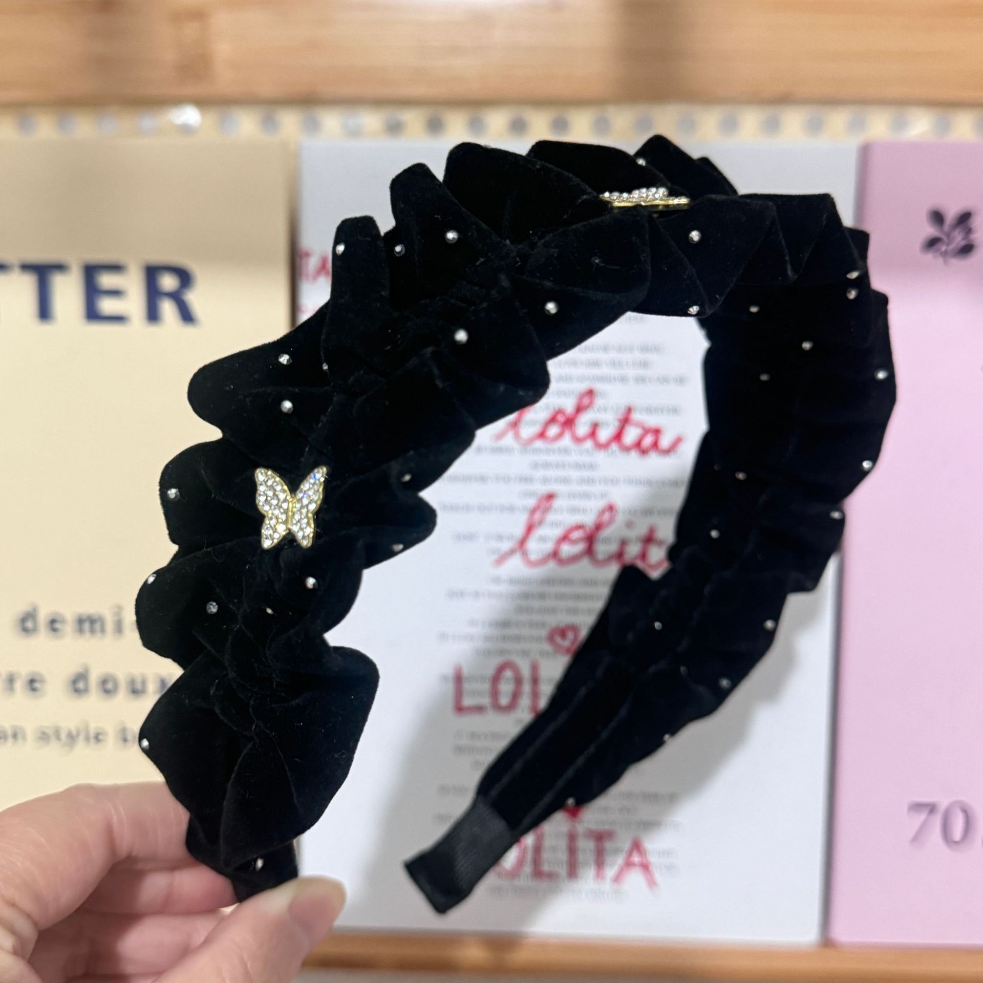 Headband High Skull Top Retro Black Full Diamond Broken Hair