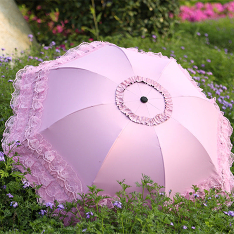 Folding Lace Black Glue Sunscreen And UV Protection Sun Umbrella
