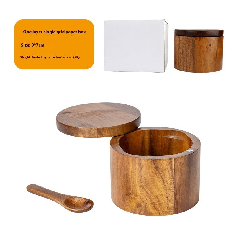 Acacia Wooden Single Layer Salt Jar Seasoning Box Storage