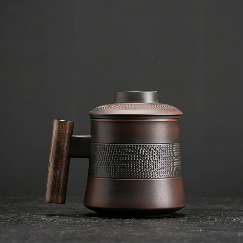 Mug en poterie violette, tasse à café et à lait en céramique avec couvercle, filtre domestique