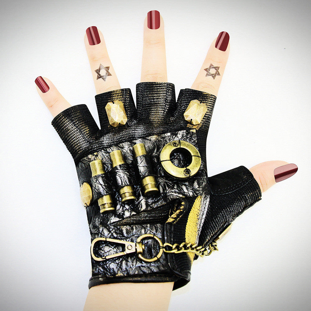 Gants mi-doigts neutres steampunk moto