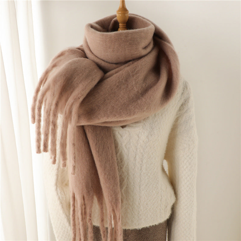 Versatile Winter Thermal Scarf With Extended Tassels