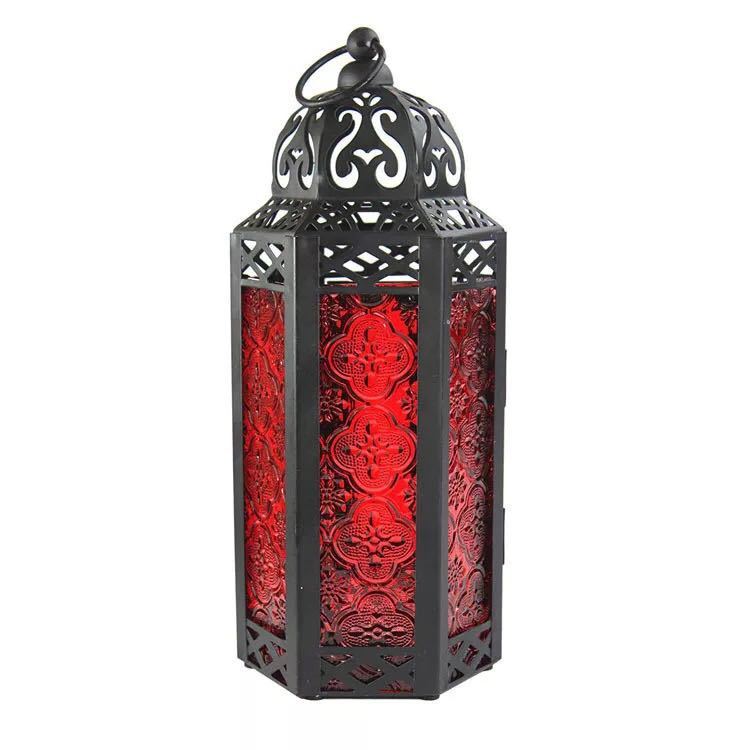 American Rustic Iron Stained Glass Candle Holder Ornament