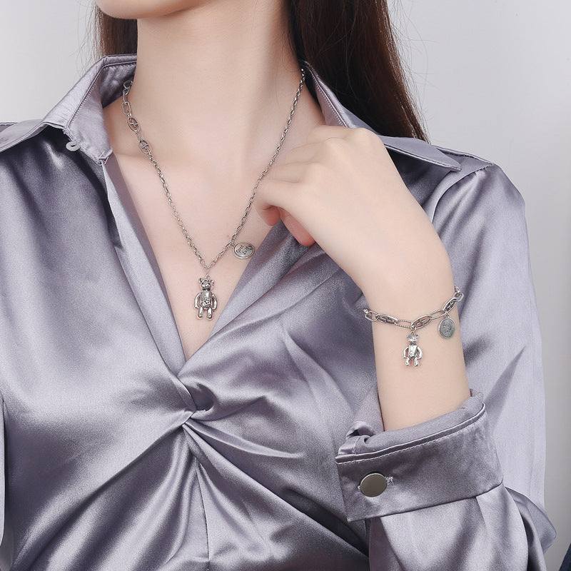 Fashion Cartoon LUCK Bear Thai Silver Bracelet Necklace