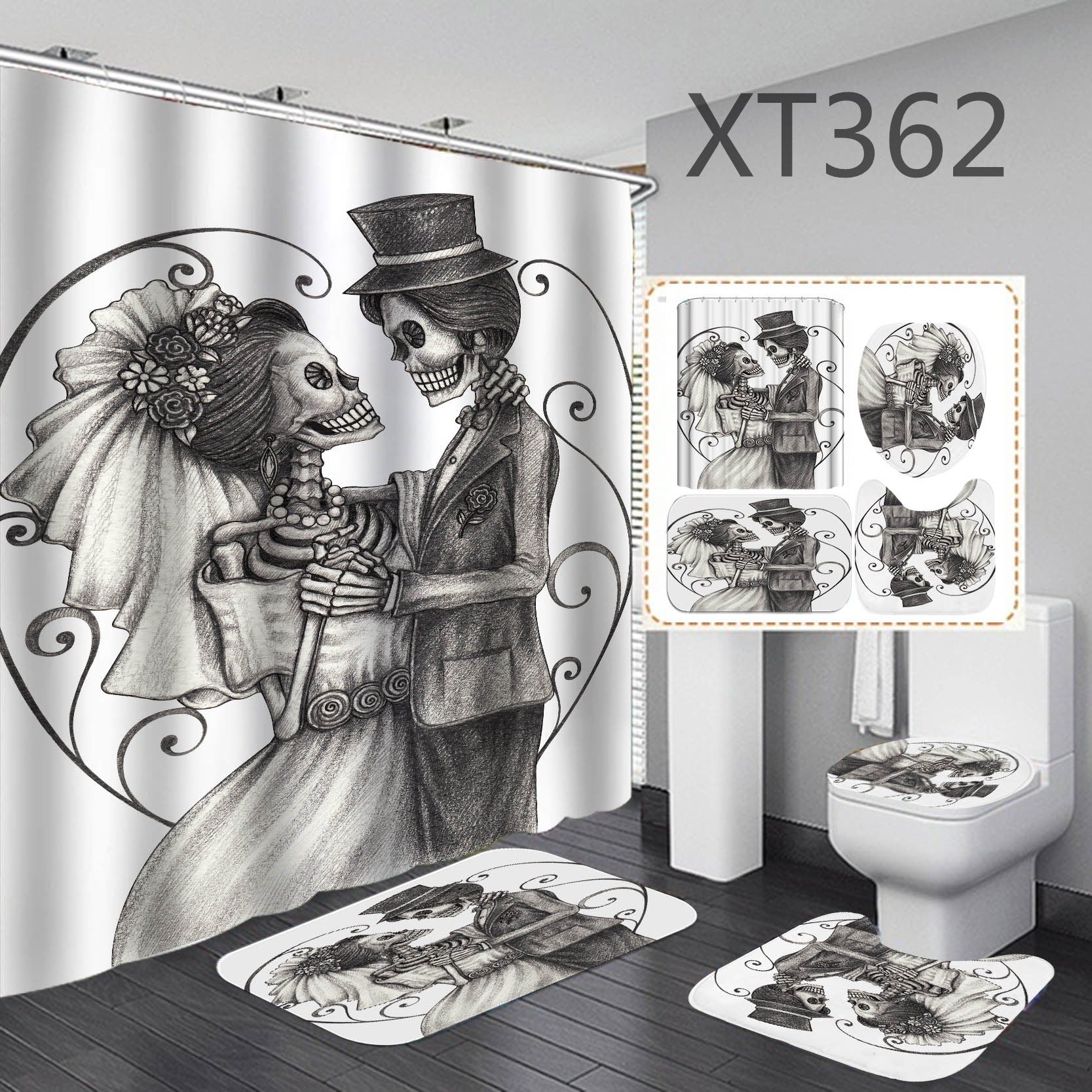 3D digital polyester shower curtain four-piece set