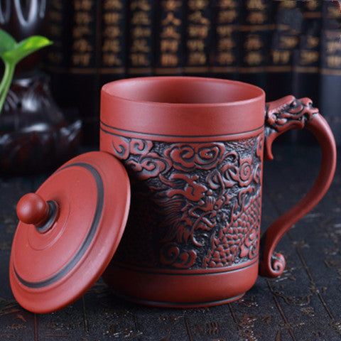 Tasse à thé chinoise à dragons et phénix gaufrés