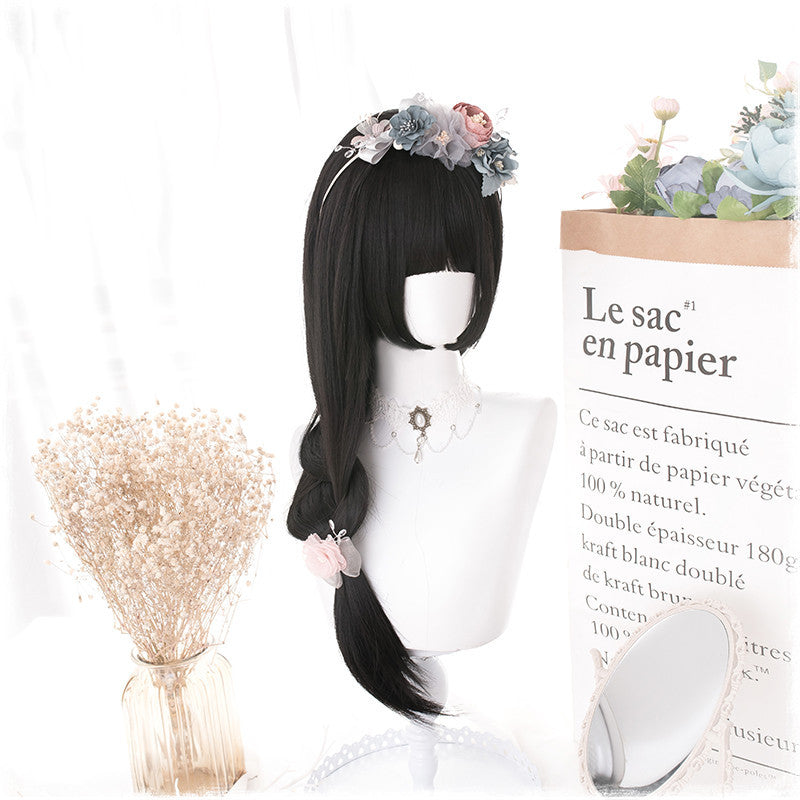 Manzhen Daily Black Long Straight Wig Girl
