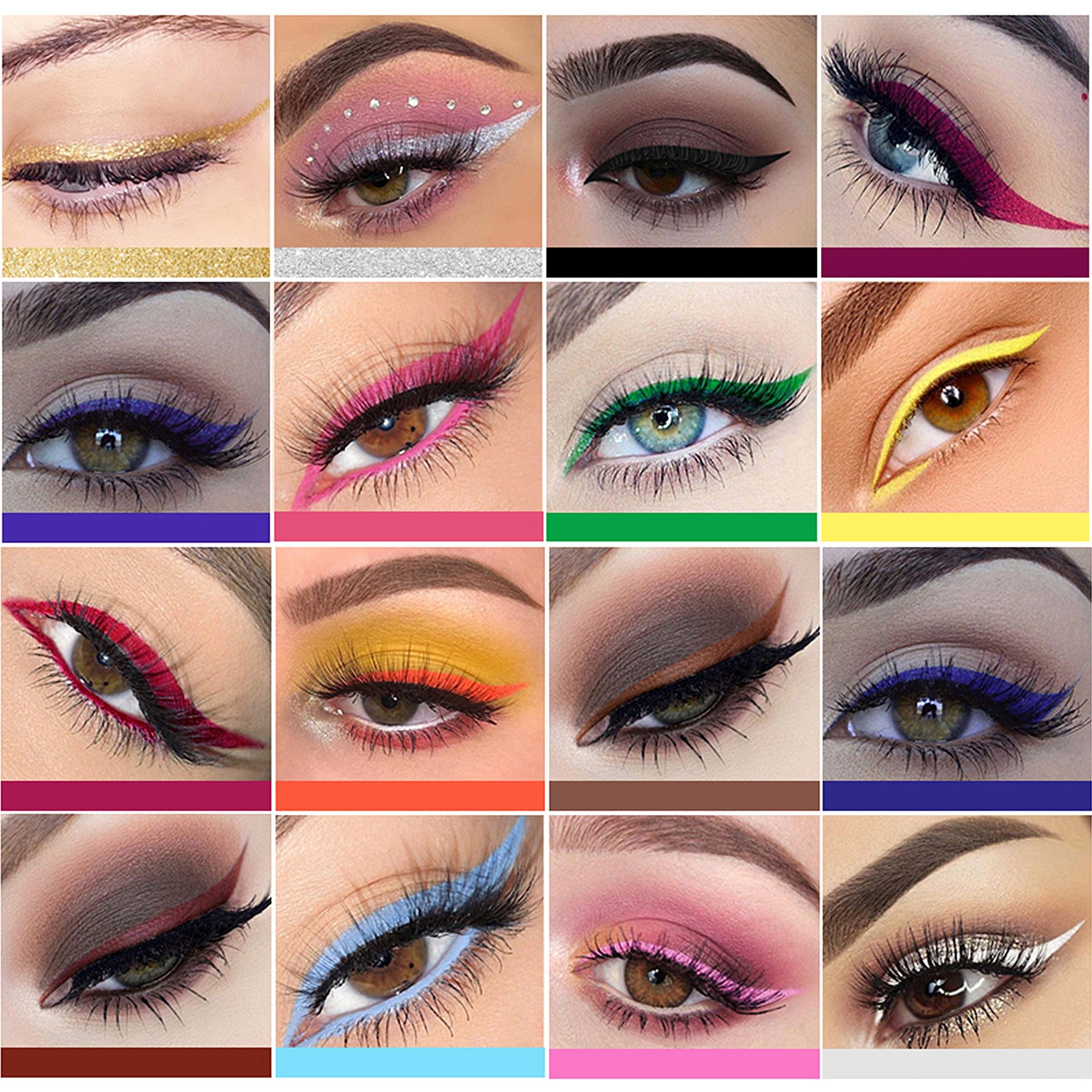 Ensemble de 16 Eyeliner Liquides FINS, Imperméables, Longue Durée, Anti-Bavures
