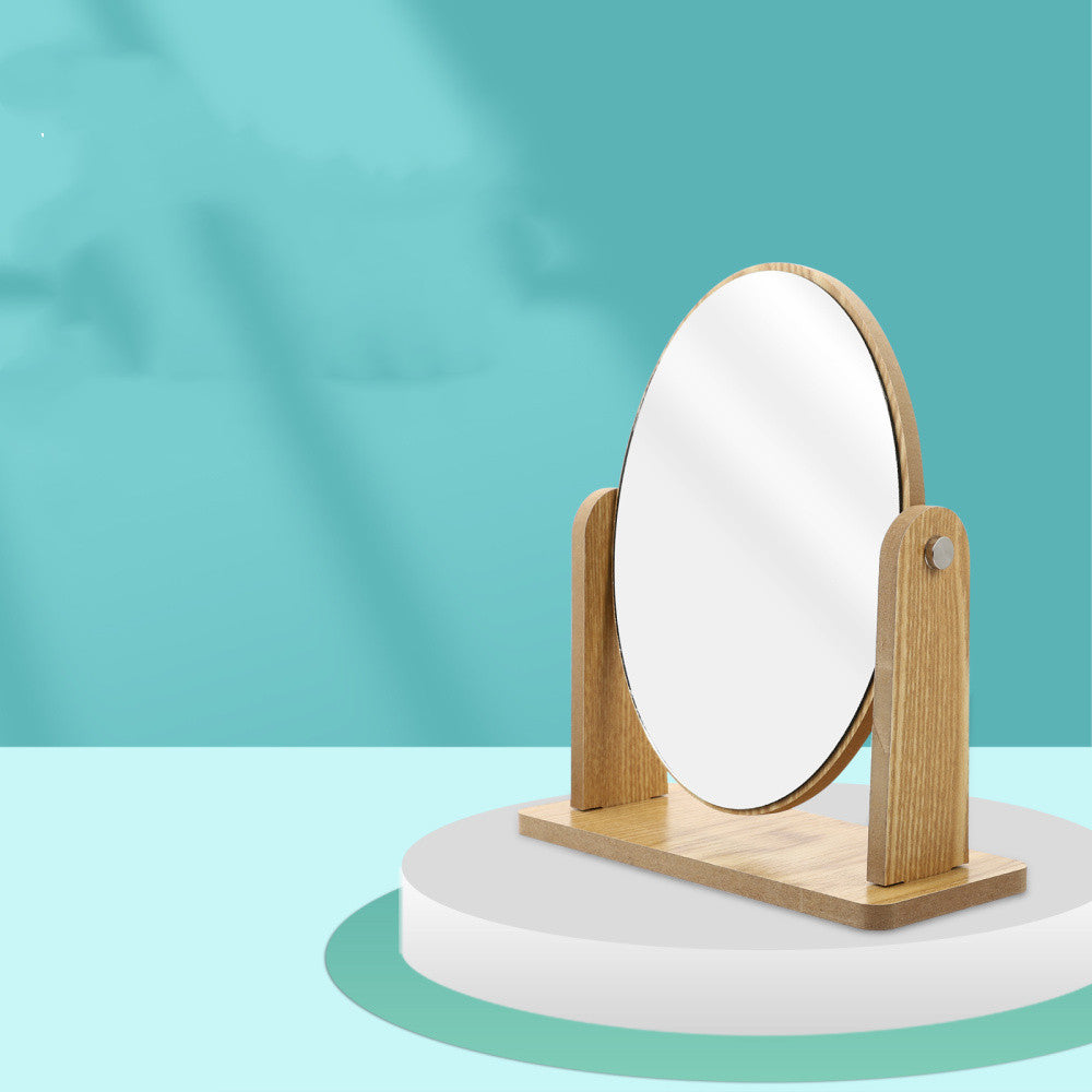 Miroir de maquillage en bois de bureau rotatif