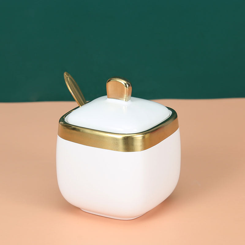 Three Sets of Light Luxury Golden Ceramic Seasoning Jars
