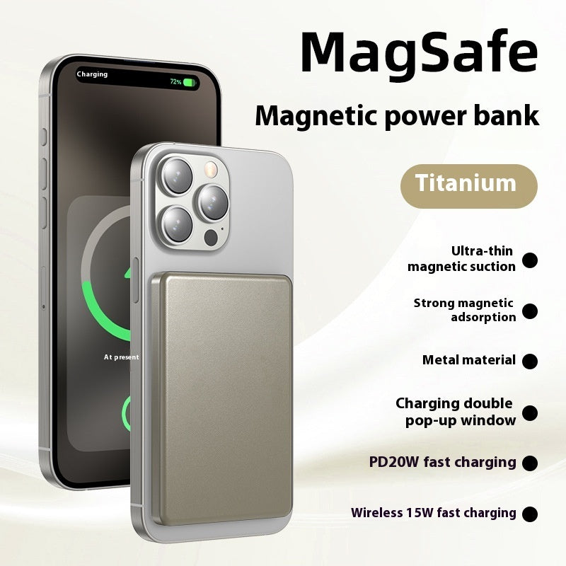 Batterie externe sans fil à aspiration magnétique pour charge rapide en alliage d'aluminium