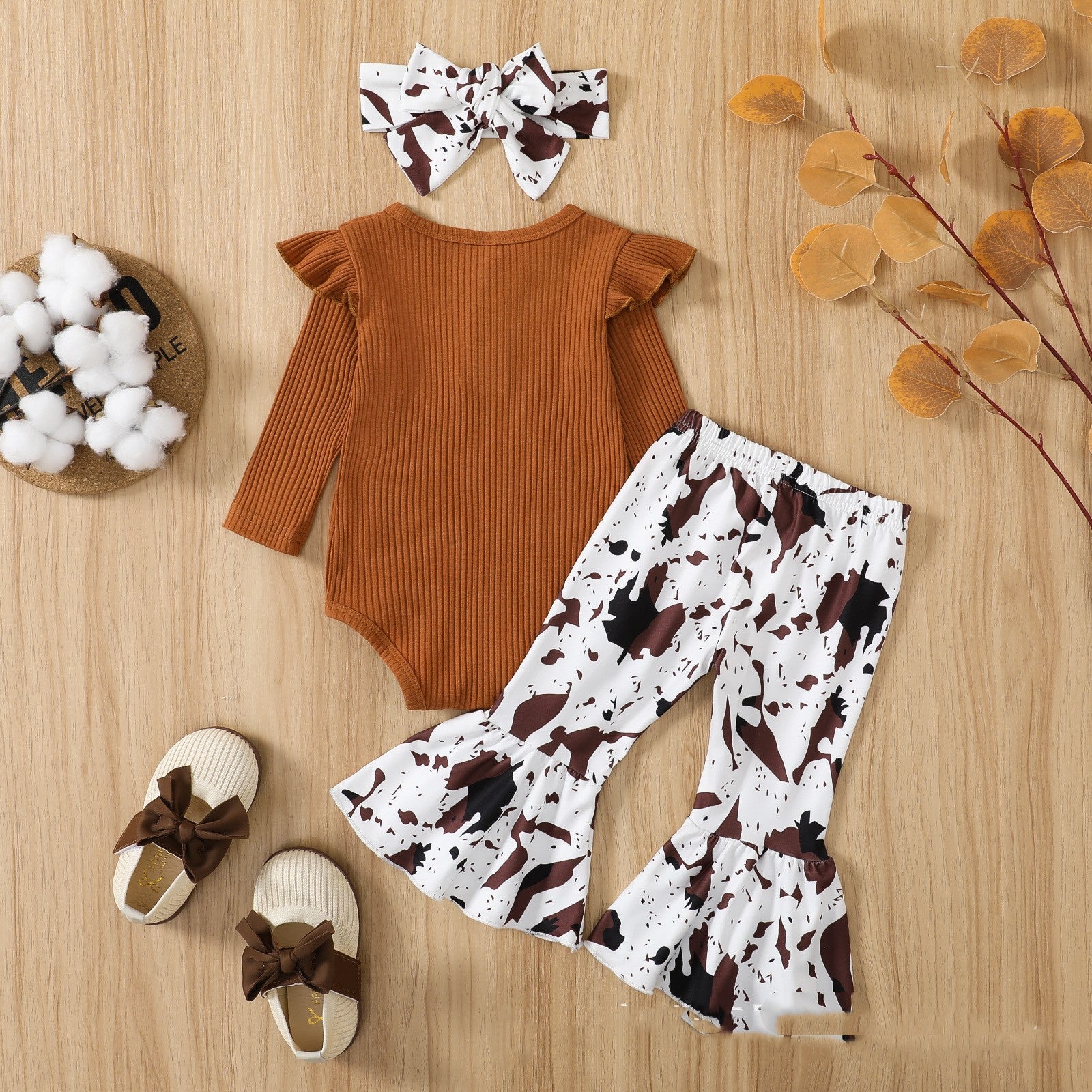 Romper Bell-bottom Pants Hair Band Three-piece Set