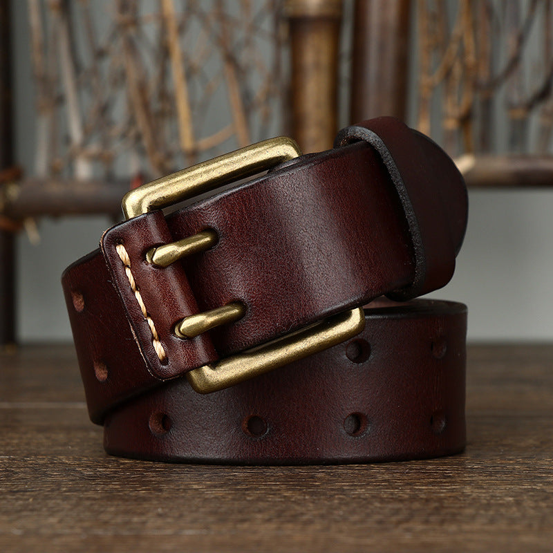 Men's Leather Belt Double Pin Buckle