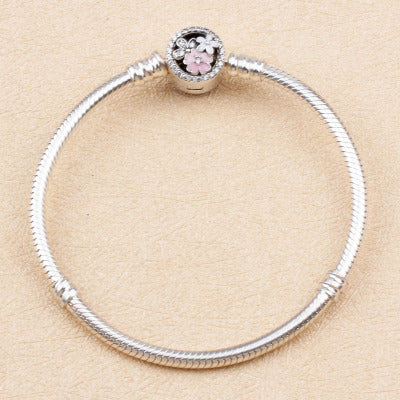 Bracelet S925 en argent sterling, mode personnalité européenne et américaine, chaîne en os de serpent Magnolias, pendentif perlé DIY gratuit, bijoux en argent sterling.