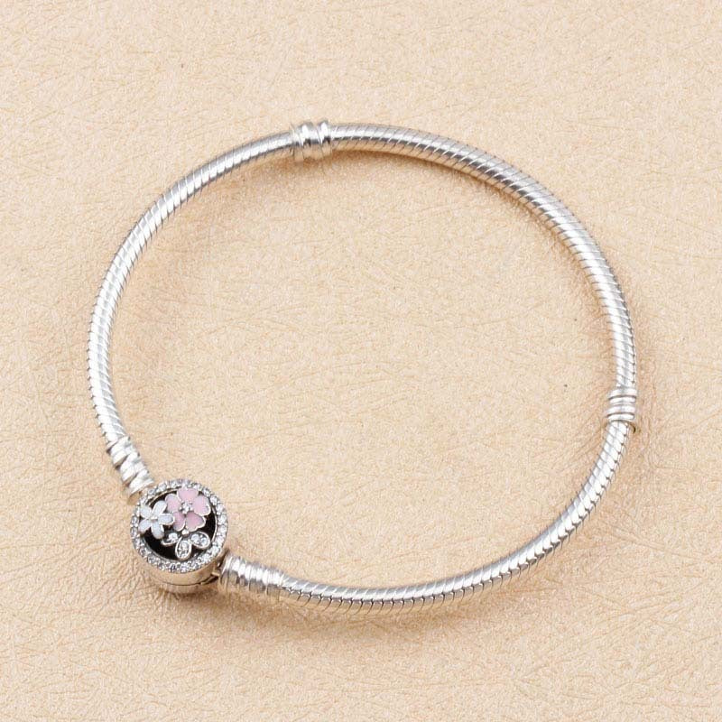 Bracelet S925 en argent sterling, mode personnalité européenne et américaine, chaîne en os de serpent Magnolias, pendentif perlé DIY gratuit, bijoux en argent sterling.
