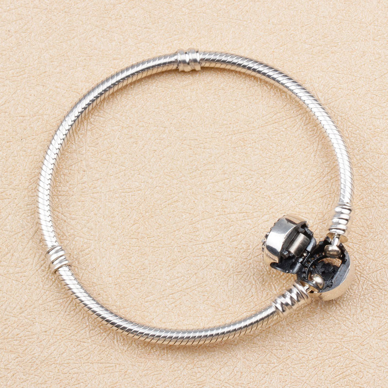 Bracelet S925 en argent sterling, mode personnalité européenne et américaine, chaîne en os de serpent Magnolias, pendentif perlé DIY gratuit, bijoux en argent sterling.