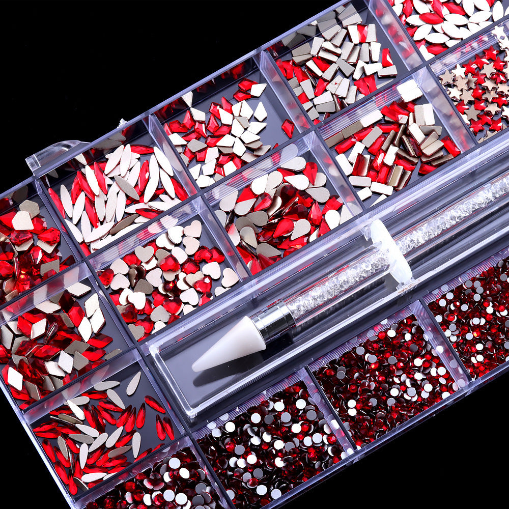 Ensemble de bijoux de 21 grilles, strass en verre à fond plat pour nail art