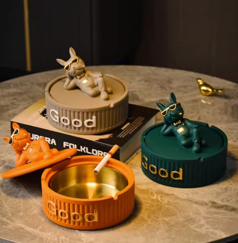Bulldog Decoration With Cover Fly Ash Proof Ashtray