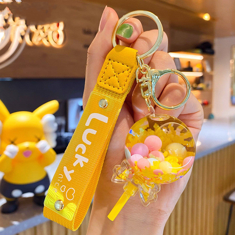 Cartoon Oil Liquid Quicksand Bottle Lollipop Keychain Female Cute Creative Exquisite Couple Key Chain Package Pendant