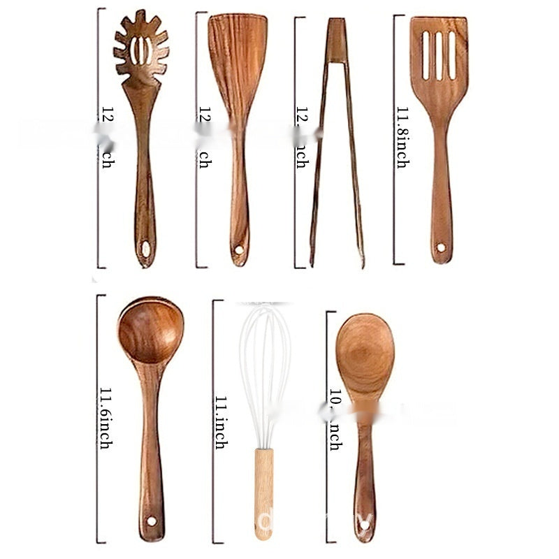 7-piece Wooden Spoon Spatula And Soup Spoon Kitchen Tableware Suit