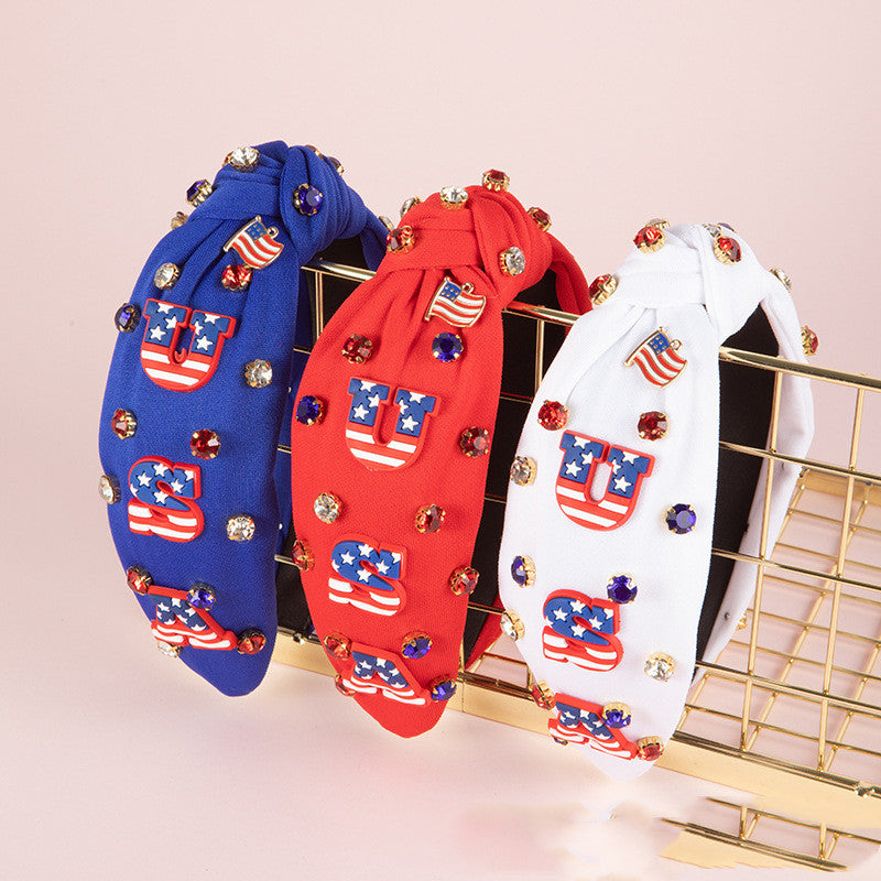 Flag Colors Headband Red White Blue Rhinestone