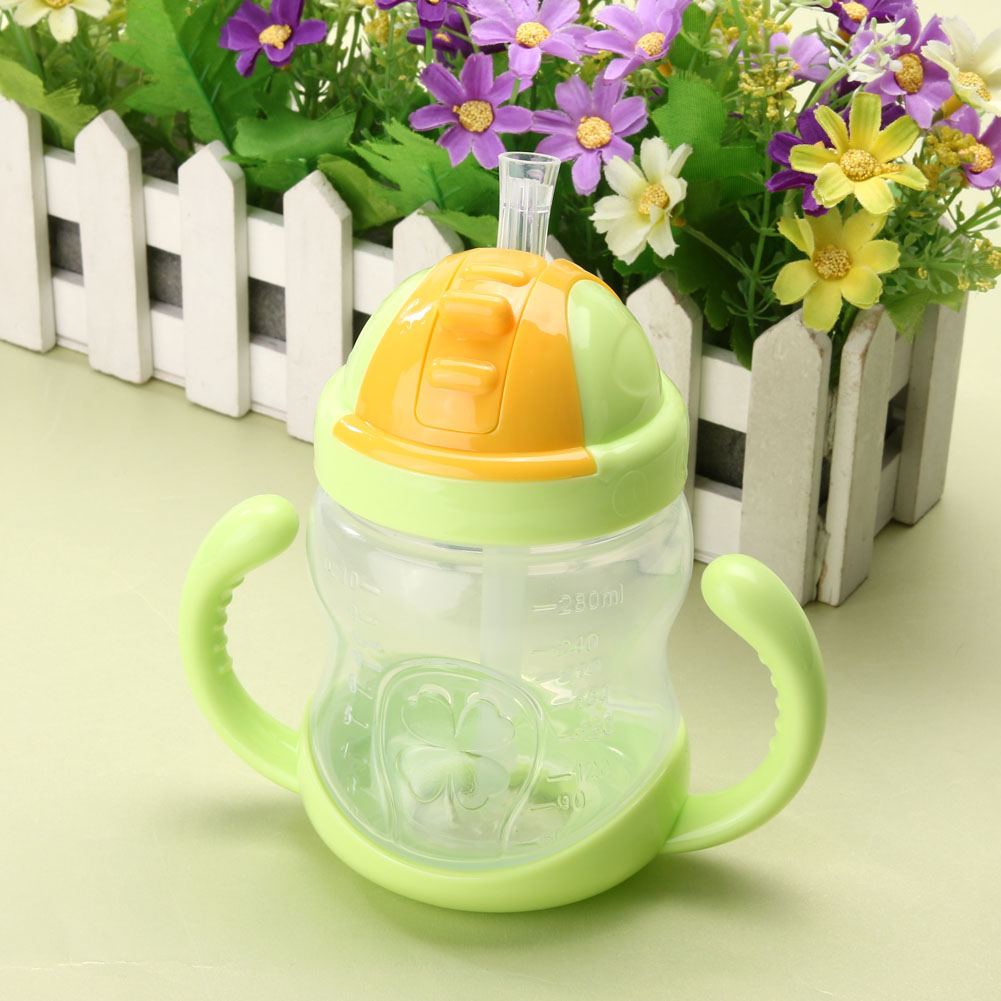 280ml Cute Baby Cup Kids Children Learn Feeding Drinking Water Straw Handle Bottle mamadeira Sippy Training Cup Baby Feeding Cup
