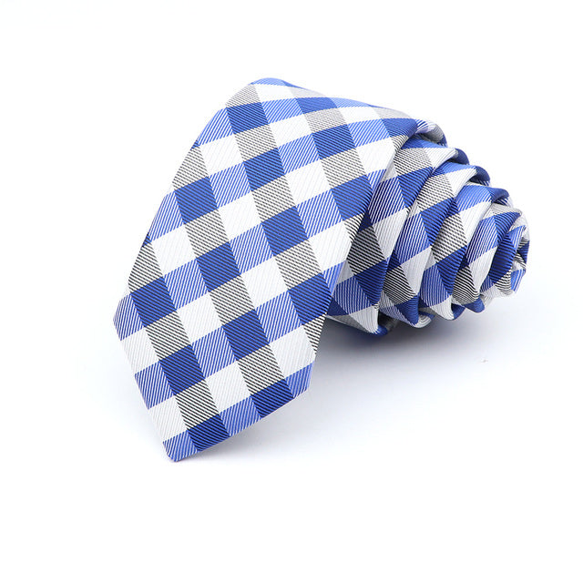 Cravate décontractée 6cm pour hommes, cravate fine en polyester à carreaux