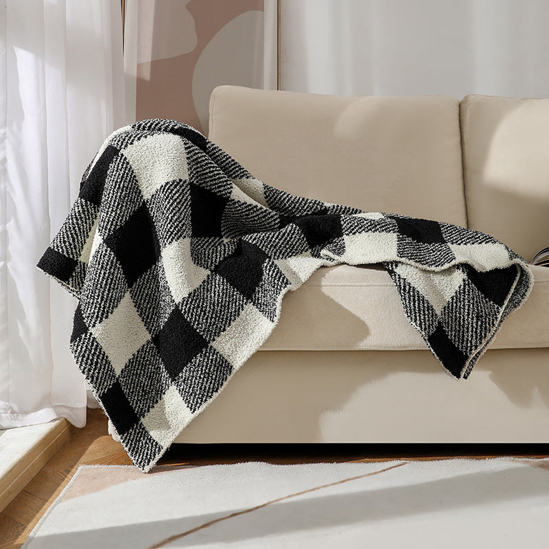 Couverture mi-velours en damier sans peluches