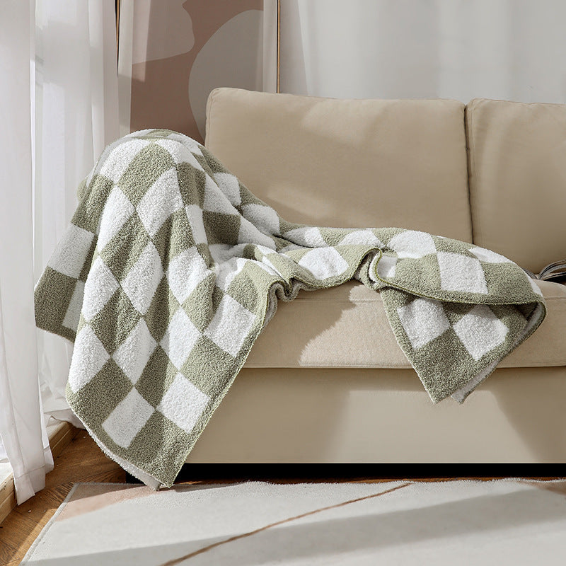Couverture mi-velours en damier sans peluches