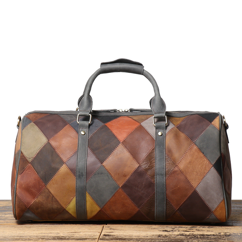 Vintage Men's Leather Rhombus Portable Travel Bag