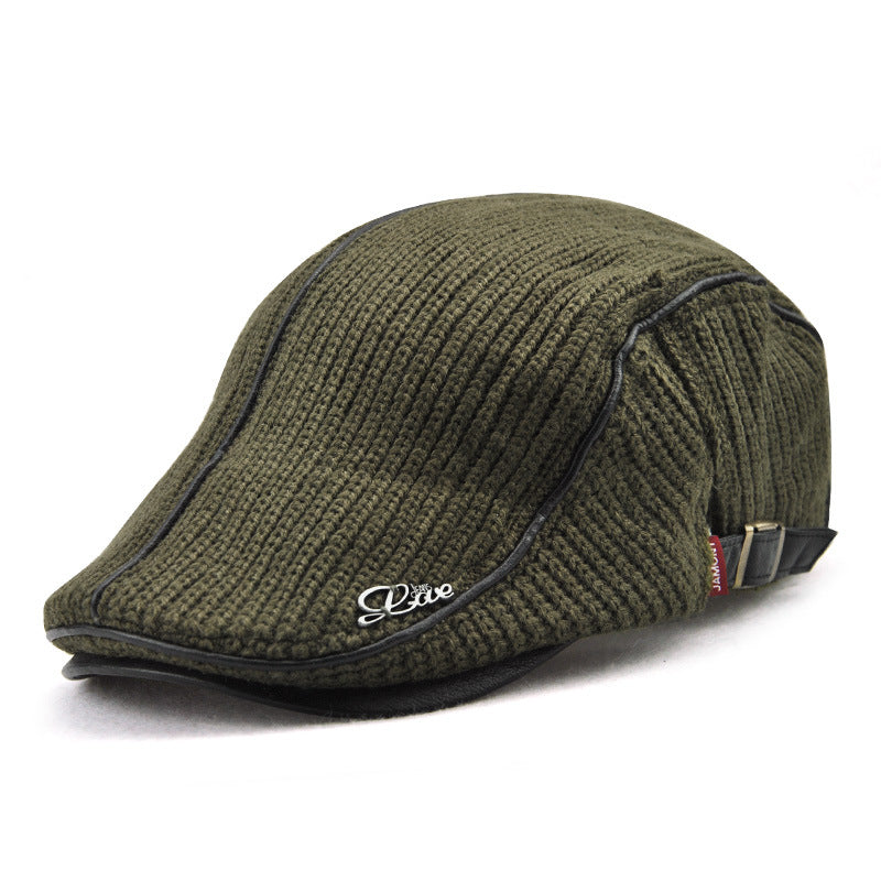 Yang crown in elderly men's winter hat knitting peaked cap thick warm Vintage British leisure peaked cap
