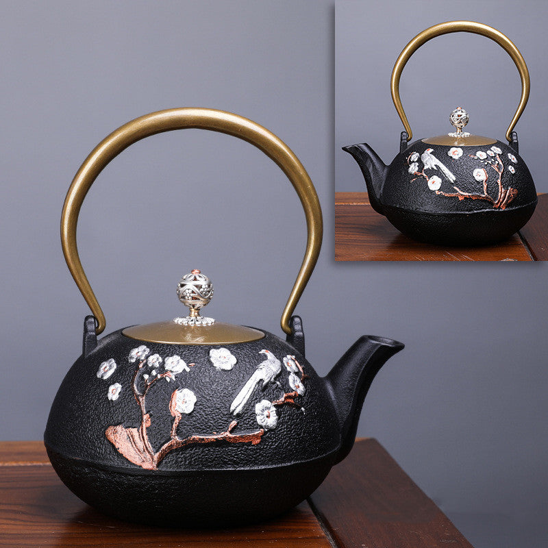 Théière bouillie faite à la main, créative, littéraire et artistique, théière en fer heureux
