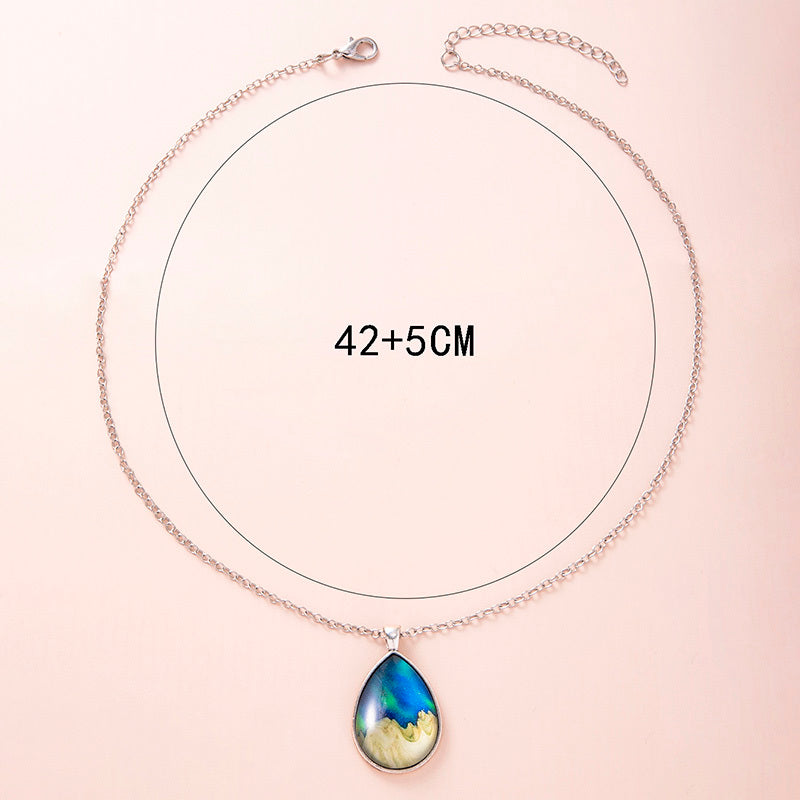 Collier en verre étoilé Montagnes Aurore de mode, pendentifs en forme de goutte d'eau argentés pour femmes et filles, bijoux esthétiques