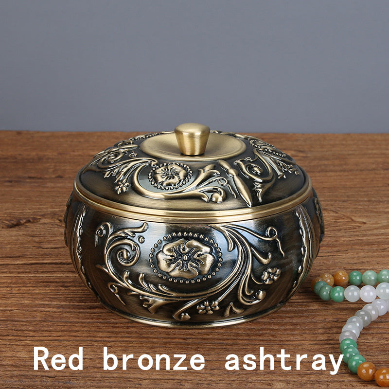 Retro European Style Creative Metal Personality Green Ancient Ashtray With Lid