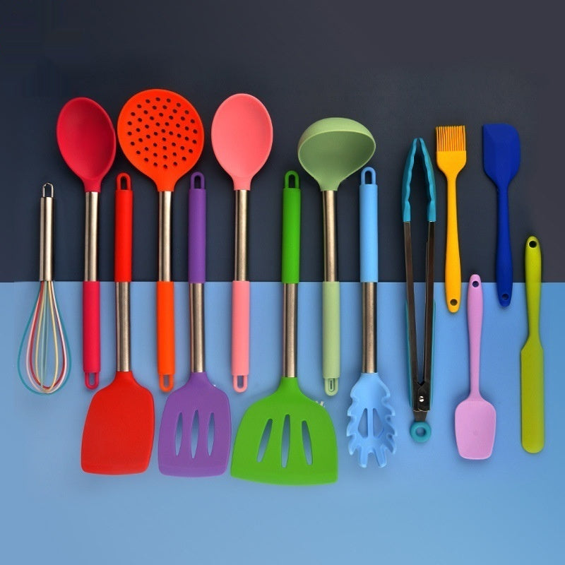 Stainless Steel Tube Handle Silicone Kitchenware 14-piece Kitchen Suit