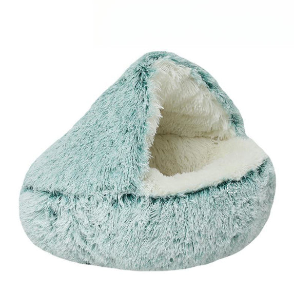 Lit rond semi-fermé en peluche à double usage pour animaux, demi-pack, sommeil profond